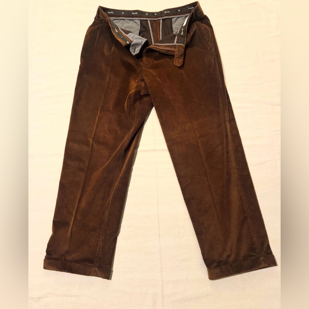 Zanella Mens Brown Corduroy Pleated  Straight Leg Dress Pants Sz 38 X 32 NWOT